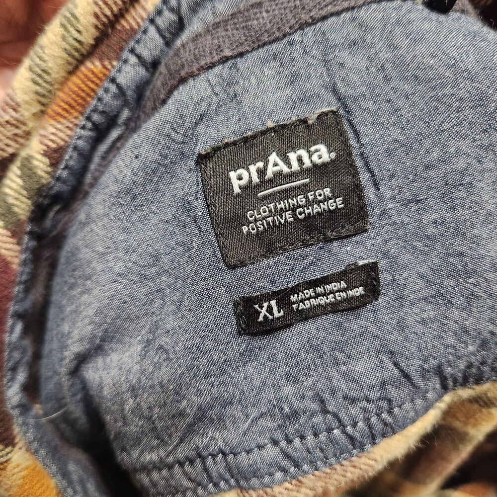 Prana Organic Cotton Brown Plaid flannel Snap Fromt Long Sleeve Shirt - Picture 10 of 10